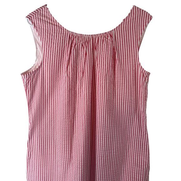 Crown and Ivy Pink White Seersucker Stripe Open Back Knee Length Ruffle Dress 10 - Picture 4 of 8